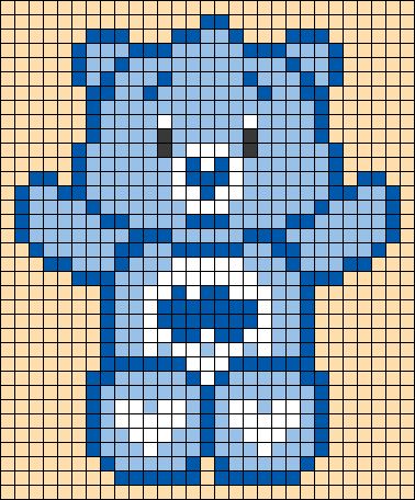 Blue Alpha Pattern, Pixel Beads Pattern, Pixel Art Pattern Easy Cute Simple, Pixel Art Pattern Cute, Care Bear Pixel Art, Care Bear Perler Beads, Pixel Art Stitch, Blue Pixel Art, Stitch Teddy