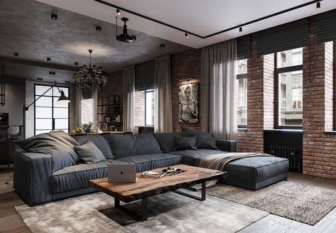 Copper Living Room, Industrial Style Living Room, Industrial Style Interior, Stil Industrial, Loft Interiors, Industrial Interior Design, Loft Design, Loft Style, Home Room Design