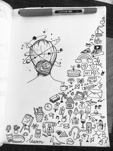 Life Doodles Ideas, Random Sketch Doodles, Study Doodle Art, Study Motivation Sketches, Academic Doodles, Motivation Doodle Art, Title Page Drawing Ideas, Doodle Vision Board, Study Doodles Drawings