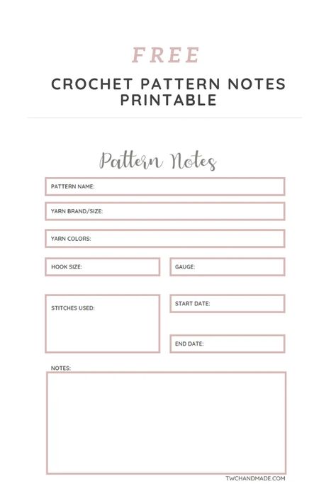 Crochet Pattern Notes-Free Printable - Tender Warm Creations Crochet Pattern Writing Template, How To Write A Crochet Pattern, Crochet Pattern Template, Crochet Printables, Crochet Sweater Free, Notes Printable, Writing Template, Crochet Humor, Notes Organization