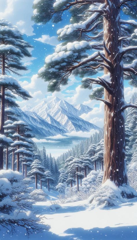 Get lost in the serene beauty of 'Snowy Solace', where winter's chill and natural wonder blend in harmony. #AnimeNatureWallpaper #4KAnime #WinterWonderland #SnowySolace #NatureEscape #CalmingAmbiance Anime Snow Aesthetic, Anime Winter Background, Anime Winter Wallpaper, Winter Anime Wallpaper, Wallpaper Anime Hd, Anime Winter, Anime Snow, Dnd Inspiration, Wallpaper Winter