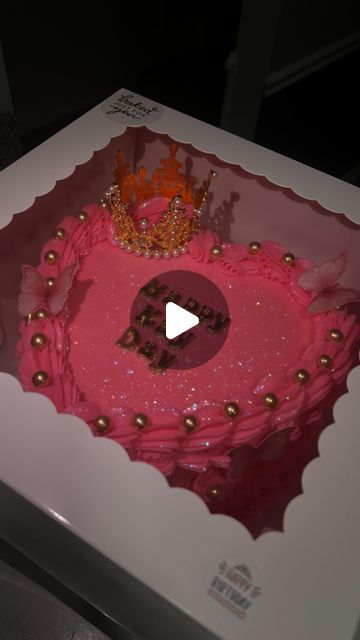 Pamela Anaele on Instagram: "Happy Kay Day! I love everything about this cake. From the heart shape to the color pink, the gold sugar pearls, the butterflies, the crown and of course the glitter. #baltimorebaker #baltimorecakes #pinkcake #glittercake #heartcake #vintagecake #cakereels #caketrends #trendingreels #dmvbaker #dmvcakes #instacake #customcakes #cakesofinstagram #birthdaycake #cutecake #blowthisup #butterflycake" Pink And Gold Heart Cake, Heart Cake With Butterflies, Hot Pink Heart Cake, Cake Heart Design, Pink Heart Cake Birthday, Heart Cakes Birthday, Heart Glitter Cake, Pink Heart Birthday Cake, Glitter Heart Cake