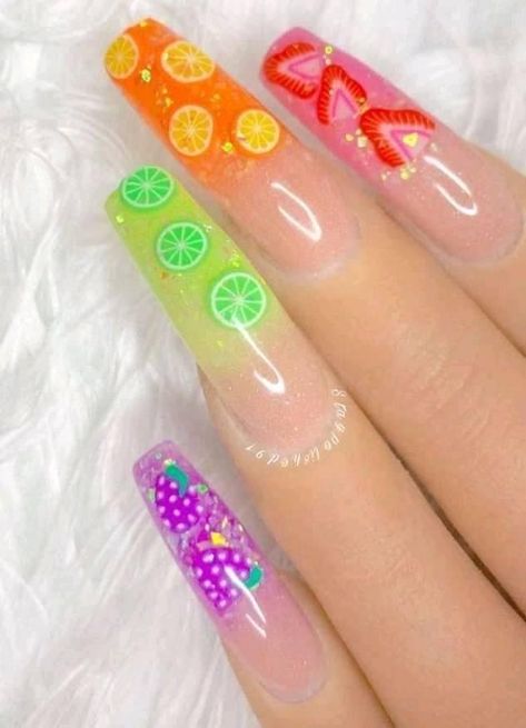 Ombré Acrylic, Nails Fruit, Jelly Fruit, Bright Summer Acrylic Nails, Nailart Tutorial, Occasion Nails, Fruit Nail Designs, Fruit Nails, Fruit Nail Art