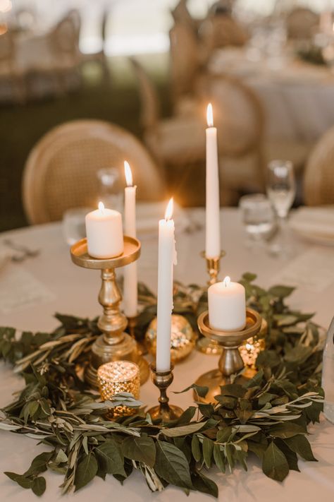 Wedding Lighting Inspiration || Rentals: White Glove Rentals ft. Brass Candlesticks. Planning / Styling: Pop the Cork Designs. Photography: Kate Ann Photography. Flowers: La Fleur Du Jour. As Seen In: Magnolia Rouge. Based in: North East, Maryland. Romantic Wedding Centerpieces, Candlestick Centerpiece, Candle Sticks Wedding, Decoration Evenementielle, Candle Wedding Centerpieces, Wedding Lighting, Brass Candlesticks, Wedding Centerpiece, Wedding Table Centerpieces