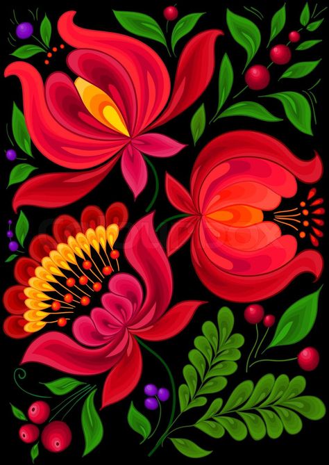 Arte Ganesha, Mexican Flowers, Polish Folk Art, Folk Art Flowers, Folk Art Painting, Mexican Art, Arte Floral, Mexican Folk Art, Flower Backgrounds