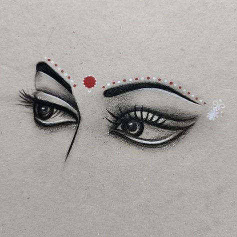 Radha Krishna Sketching, Radha Rani Eyes Drawing, Mandala Drawing Radha Krishna, Radha Eyes Painting, Radha Eyes Drawing, Simple Radha Krishna Drawing Easy, Eyes Of Krishna, Indian Eyes Drawing, Radha Krishna Half Face Drawing