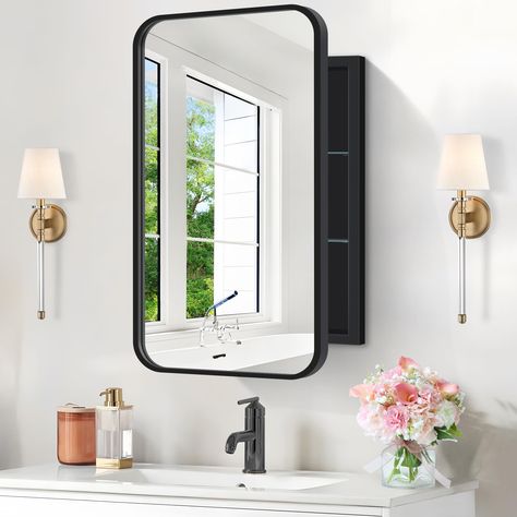 Storage Medicine Cabinet, Bathroom Medicine Cabinet Mirror, Storage Medicine, Mirror Farmhouse, Bathroom Mirror Storage, Cabinet Mirror, Medicine Cabinet With Mirror, Recessed Medicine Cabinet, Cabinet With Mirror