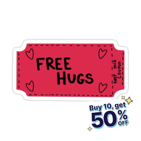 Decorate laptops, Hydro Flasks, cars and more with removable kiss-cut, vinyl decal stickers. Glossy, matte, and transparent options in various sizes. Super durable and water-resistant. Free hugs valentines machine ticket coupon Free Kisses Coupon, Free Hugs Coupon, Coupon Sticker, Cinema Ticket, Valentines Coupons, Kiss Stickers, Free Hugs, Diy Crafts For Gifts, Hugs And Kisses