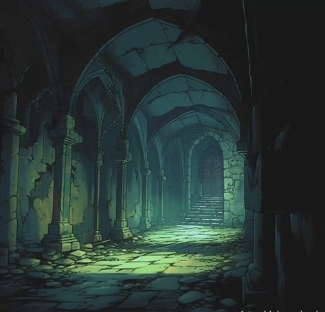 Grim Hollow Art, Dungeon Interior Concept Art, Secret Lair Concept Art, Anime Dungeon Background, Gothic Environment Concept Art, Villain Lair Aesthetic, Dungeon Background Art, Evil Lair Concept Art, Catacombs Concept Art