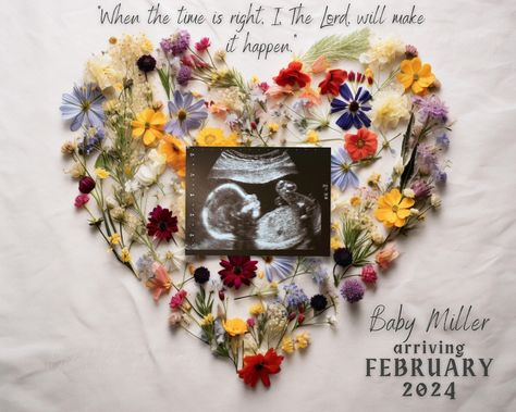 Floral Baby Announcement, Garden Baby Announcement, Gender Reveal Ideas Spring, Garden Pregnancy Announcement, Spring Baby Announcement Ideas, August Baby Announcement, May Pregnancy Announcement, May Baby Announcement, Christian Baby Announcement