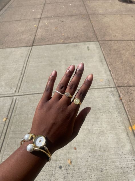 vintage jewelry; gold jewelry; jewelry stacks; jewelry ideas; jewelry inspo; inspo; accessories; stacking Every Day Ring Stack, Gold Jewelry Aesthetic Black Women, Gold Jewelry Black Women, Jewelry Stack, Winter Arc, Blink Blink, Ring Stack, Stacked Jewelry, Jewelry Outfit