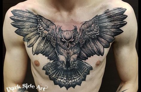 #CoolTattoos #TattooArt #InkMaster #TattooDesigns #InkedUp #TattooLovers #InkInspiration #TattooIdeas #CreativeInk #TattooStyle ဇီးကွက် Tattoo, Owl Back Tattoo, Mage Tattoo, Chest Tattoo Wings, Black Owl Tattoo, Rays Tattoo, Chest Tattoo Sketches, Owl Tattoo Chest, Traditional Owl Tattoos