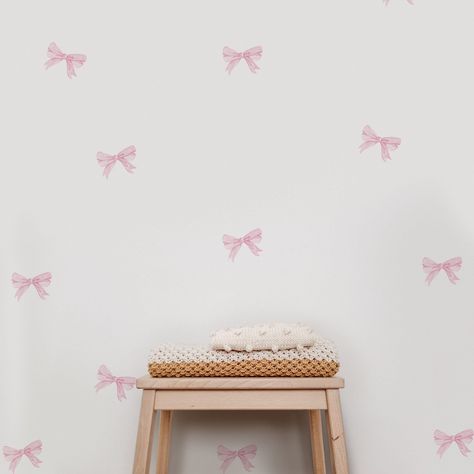 Cute Bow Pink Decal, Coquette Room Decor, Coquette Wall Decal, Bow Wall Decals - Etsy Wall Paper At Target, Bow Bedroom Decor, Bow Wall Decor, Bow Themed Nursery, Pink Bow Nursery, Bow Room Decor, Bow Bedroom, Bow Wall, Murs Roses