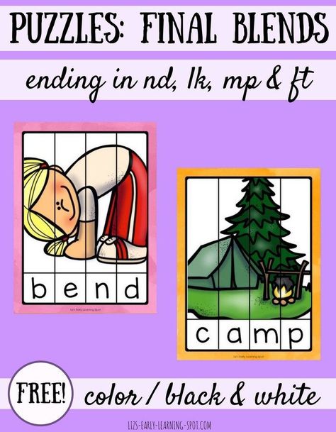 Final Blends Activities, Blending Letters, Final Blends, Ccvc Words, Cvcc Words, Free Educational Printables, Blends Activities, Vowel Activities, Blend Words