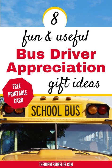 These inexpensive school bus driver gift ideas are perfect for Bus Driver Appreciation Day, Christmas, and the end of the school year, too! Plus, you can get a free printable thank you card for the bus driver! #busdriver #giftguide #busdriverappreciation Retirement Gifts For Bus Drivers, Free Bus Driver Appreciation Printables, Bud Driver Appreciation, School Bus Gift Ideas, Diy Bus Driver Gifts For Christmas, Best Bus Driver Gifts, Gift Ideas For Bus Driver, Thank You Bus Driver, Bus Driver Appreciation Gifts Diy