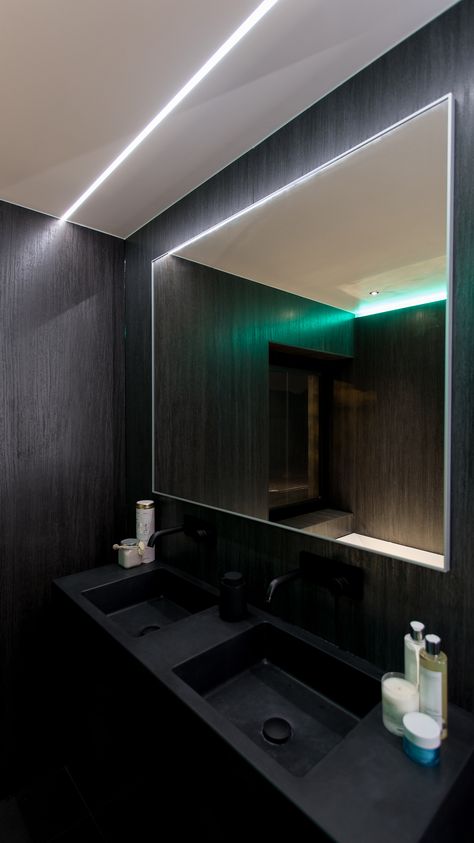 Bathroom Led Lighting Ideas, Bathroom Led Strip Lighting, Led Strip Bathroom, Bathroom Led Lighting, Wc Bathroom, Bathroom Led, Bathroom Stall, Washroom Design, Lighting Plan