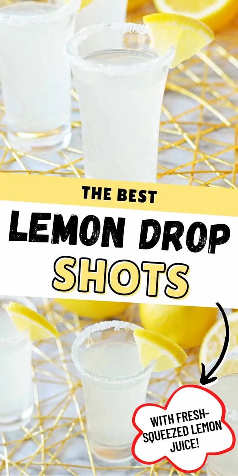 Shots For A Crowd, Lemon Drop Shot Recipe, Lemon Drop Shooter, Lemondrop Shot Recipe, Lemon Drop Drink, Lemon Garnish, Tailgate Drinks, Lemon Drop Shots, Lemon Shots