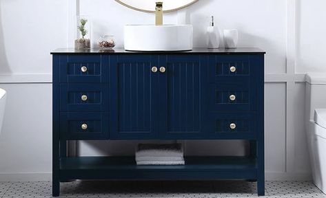 Elegant Kitchen and Bath 48 inch Vessel Sink Bathroom Vanity Cabinet - Blue Blue Vessel Sink, Vessel Sink Bathroom Vanity, Bathroom Vanity Cabinet, Sink Bathroom Vanity, Vessel Sink Bathroom, Elegant Kitchens, Bathroom Vanity Cabinets, Blue Bathroom, Bathroom Sink Vanity