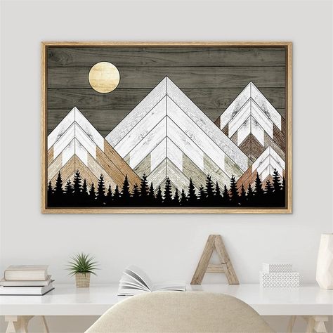 Mountain Wood Art, Mountain Wall Decor, Reclaimed Wood Wall Art, Snowy Mountain, Nature Artwork, Mountain Wall Art, Hanging Posters, Western Decor, Framed Canvas Wall Art