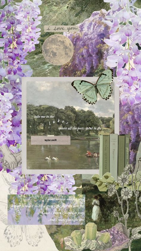 Created by lulubergen11 on Shuffles Wisteria Phone Wallpaper, Wisteria Wallpaper Aesthetic, Wisteria Aesthetic Wallpaper, Folklore Nails, Purple And Green Aesthetic, Wisteria Aesthetic, Pinterest Posters, Vintage Art Aesthetic, Wisteria Wallpaper