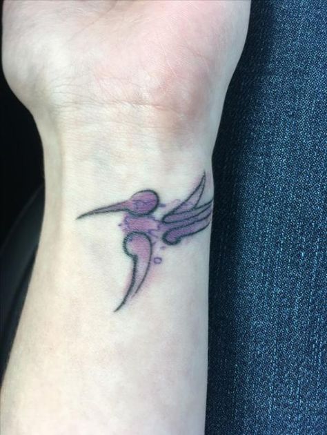 Hummingbird Tattoo With Semicolon, Semi-colon Tattoo Hummingbird, Bird And Semicolon Tattoo, Semi Colon Bird Tattoo, Hummingbird Semicolon Tattoo, Bird Semicolon Tattoo, Tatto Designs, Colon Tattoo, Simple Heart Tattoos