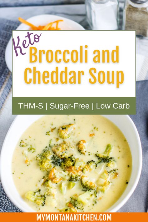 This Low Carb Broccoli And Cheddar Soup is the perfect comfort food to warm you up on a chilly day. It has all the flavors you're accustomed to, like lots of broccoli and creamy, cheesy goodness. With only 8 ingredients, you can quickly make this easy THM-S broccoli cheese soup and still have leftovers! Easy Keto Low-carb Instant Pot Panera Broccoli Cheddar Cheese Soup, Low Carb Broccoli Cheddar Soup, Low Sodium Broccoli Cheese Soup, Thm Soup, Low Carb Broccoli Cheese Soup, Healthy Broccoli Cheese Soup, Broccoli And Cheddar Soup, Low Carb Broccoli, Broccoli Cheese Soup Recipe