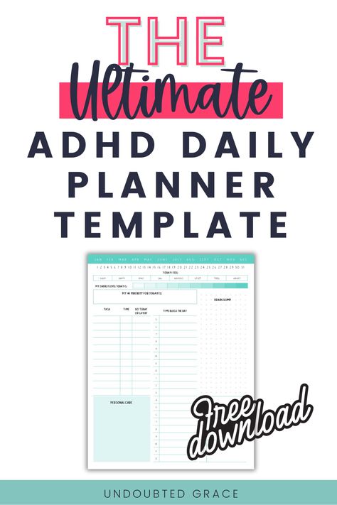 If you've struggled with feeling overwhelmed with daily task management or procrastination, this free printable ADHD daily planner template is here to help! Get a jumpstart on staying organized and focused while managing your symptoms. Task Organizer Free Printables, Undated Weekly Planner Free Printable, Daily Planning Template, Powersheets Printable Free, Daily Work Planner Free Printable, Free Printable Daily Schedule Templates, Free Daily Planner Template, Daily Routine Schedule Template, Planning 2024