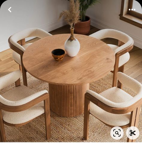 Dining Room Design 4 Seater, Table For 4, Corner Round Dining Table, Round Wood Dinner Table, Apartment Living Room Dining Table, Small Eating Table In Living Room, Round Dining Table 4 Seater, Living Room Dinner Table, Japandi Dinner Room