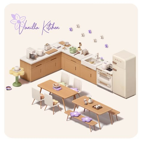 Vanilla Kitchen, The Sims 4 Pack, Sims 4 Kitchen, Sims Furniture, Mod Furniture, Sims Packs, Cc Packs, Sims 4 Bedroom, Furniture Cc