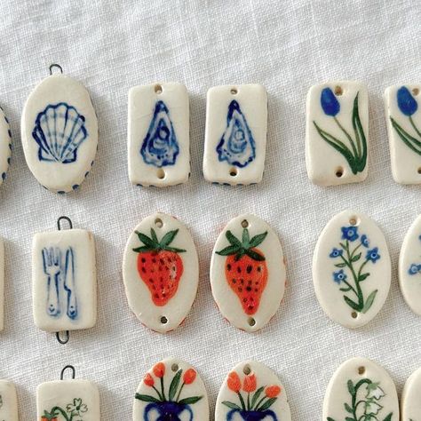 How To Make Porcelain Jewelry, Pottery Beads Handmade, Handmade Ceramic Earrings, Ceramic Charms Diy, Polymer Clay Charm Necklace, Handmade Jewelry Clay, How To Make Clay Charms, Earring Pairings, Clay Crafts Earrings