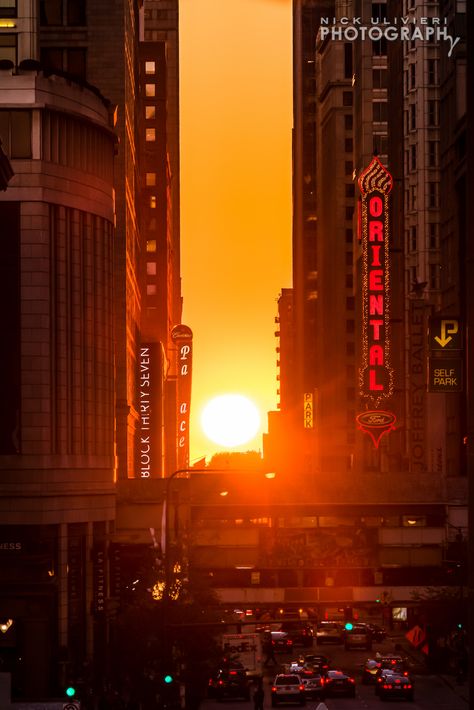 Chicagohenge – an equinox sunset Stonehenge, Weather Forecast, Chicago Illinois, City Skyline, Beautiful Sunset, Aesthetic Photography, Empire State Building, Sunrise Sunset, Pretty Pictures