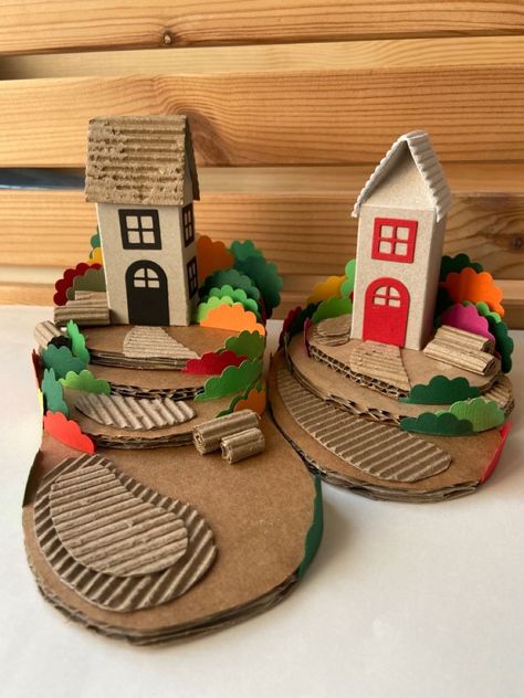 Recycled Material House Craft, 3d Recycled Art Projects, Cardboard Diorama, Cardboard City, Cardboard Recycling, Cardboard Crafts Diy, Cardboard Box Crafts, Recycled Art Projects, Doll Furniture Diy