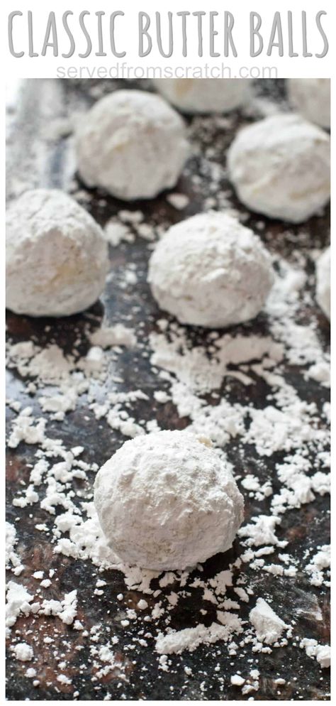 A Christmas Classic! These Butter Balls, also known as Russian Tea Cakes, are so easy, but so delicious and perfect little snowball like bites of Christmas! #butterballs #cookies #powderedsugar #russianteacookies #recipe #snowballcookies Butter Ball Cookies Recipe, Butterball Cookies, Russian Tea Cookies, Russian Tea Cakes, Russian Tea Cake, Russian Tea, Butter Balls, Tea Cookies, Delectable Desserts