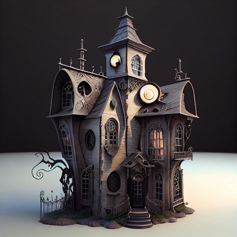 Haunted House Sculpture, Scary House Aesthetic, Horror Architecture, Haunted House Model, Haunted House Illustration, Ceramics House, Halloween Ceramics, Michael Meyers Halloween, Spooky Houses