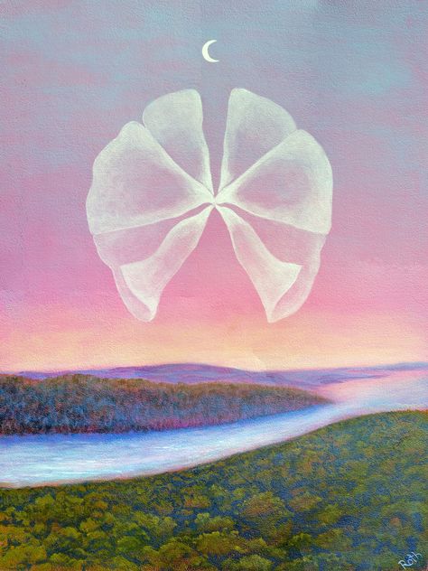 Rose Moon Spirit, surreal landscape painting by Harold Roth Surreal Landscape, Arte Peculiar, Surrealism Painting, Wow Art, Visionary Art, Ethereal Art, Spiritual Art, Surreal Art, Landscape Painting