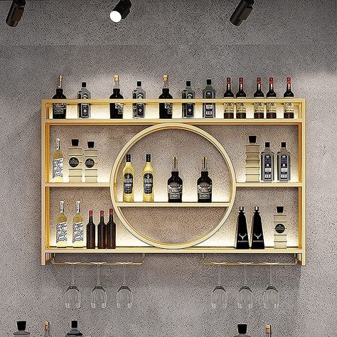 Modern Metal Wall Mounted Wine Display Rack, Bar Unit Floating Shelves, Wall-Mounted Wine Racks, Glass Rack Iron Display Stand Wine Holder With Shelves, For Home, Restaurant, Bars ( Color : Gold , Siz Wine Bottle Shelf, Wall Mounted Kitchen Storage, Wall Mounted Display Cabinets, Restaurant Bars, Hanging Wine Glass Rack, Liquor Shelf, Wine Rack Bar, Wine Bottle Storage, Bar Unit