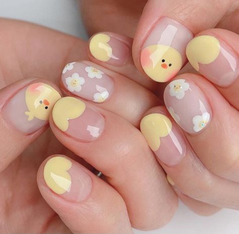 Yellow Short Square Nails, Halloweenský Makeup, Nails Pastel, Kutek Disney, Korean Nail Art, Cute Simple Nails, Minimalist Nail Art, Korean Nails, Pink Nail Art