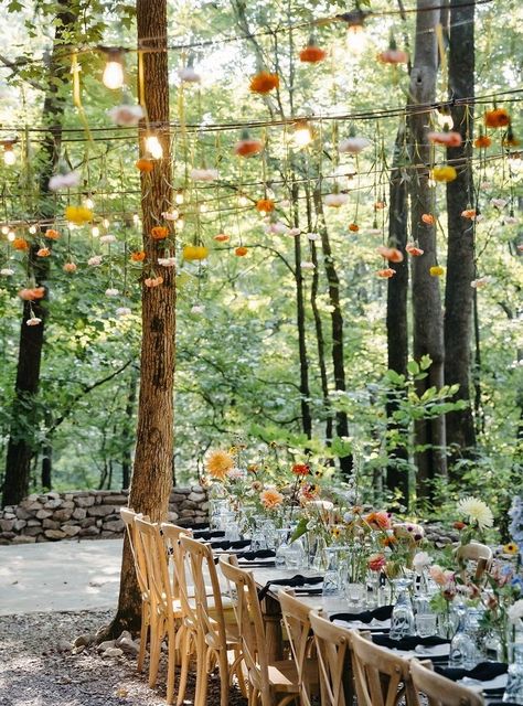 Wedding Forest Flowers, Forest Festival Wedding, Intimate Whimsical Wedding, Woodsy Summer Wedding, Wild Flower Backyard Wedding, Wildflower Woods Wedding, Colorful Cottagecore Wedding, Woodland Wildflower Wedding, September Forest Wedding