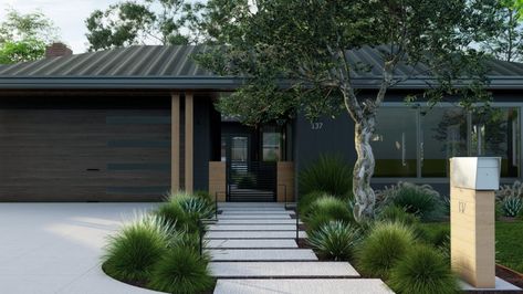 Front Yard Curb Appeal, Modern Landscape Design Front Yard, Front Door Landscaping, Front Path, Front Yards Curb Appeal, Boost Curb Appeal, Gravel Landscaping, Front Garden Design, Traditional Cottage