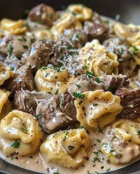 Beef & Parmesan Tortellini Recipe - Creamy & Delicious Meal - optimal recipes Parmesan Tortellini, Cheese Tortellini Recipes, Tortellini Recipes, Tortellini Pasta, Cheese Tortellini, James Martin, Philly Cheese Steak, Provolone, Beef Steak