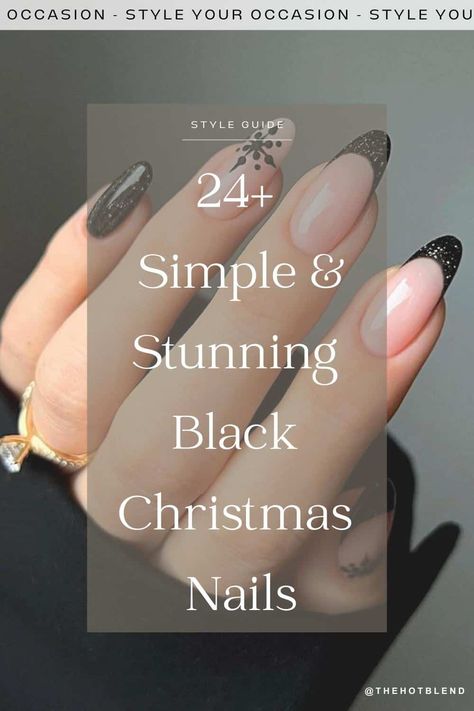 24+ Simple Black Christmas Nails To Try This Holiday Season! Black Sparkle Christmas Nails, Holiday Nails Black And White, Black Christmas Nail Art, Black Gold Christmas Nails, Black Glitter Christmas Nails, Black And White Holiday Nails, Black Festive Nails, New Years Nails Black And Silver, Black Holiday Nails Christmas