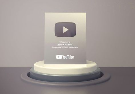 Silver play button youtube on round podi... | Premium Psd #Freepik #psd #frame #mockup #technology #button Youtube Button Aesthetic, Yt Play Button, Silver Play Button Youtube Aesthetic, Youtube Play Button Aesthetic, Youtube Silver Play Button, Kenma Aesthetic, Silver Play Button, Youtube Play Button, Gold Play Button