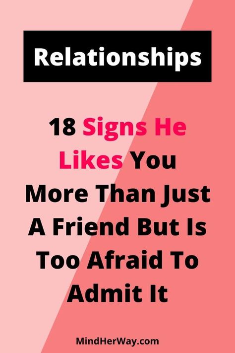 18 Undeniable signs he likes you more than a friend. These are subtle signs he likes you but may be too afraid to admit it. Look out for his body language and how he behaves around you. These are 18 signs he has a crush on you. There are also some signs he might be in love with you but too scared to tell you. If he's into you, he won't be able to hide it completely. So look out for these subtle signs he likes you or loves you more than just a friend. Signs Hes Into You, Crush Signs, Signs Guys Like You, Signs He Loves You, Just Friends Quotes, Just A Friend, Make Him Chase You, A Guy Like You, I Like Him