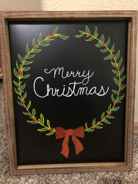 Christmas Wreath Chalkboard Art, Simple Christmas Chalkboard Art, Window Christmas Chalk Art, Wreath Chalkboard Art, Christmas Chalkboard Ideas, Christmas Cubicle, Christmas Chalkboard Art, Chalkboard Holiday, Elegant Christmas Wreath