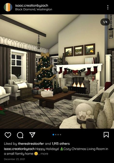 Roblox Bloxburg Christmas House, Bloxburg House Ideas Interior Christmas, Bloxburg Winter Interior, Bloxburg Cabin Living Room, Bloxburg Cristhmas House, Cozy Bloxburg Living Room, Bloxburg Christmas Layout, Bloxburg Winter Living Room, Winter Houses Bloxburg