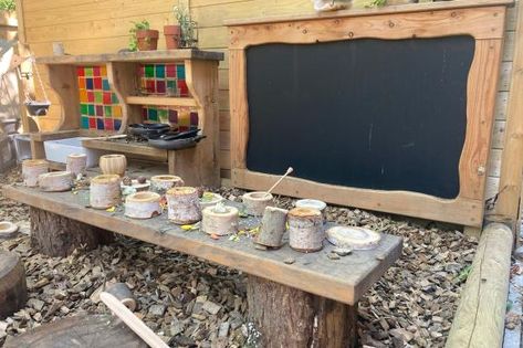 Recent playgrounds and playscapes from Natural Playscapes Kitchen Workbench, Writing Recipes, Shelves Large, Natural Playscapes, Forest Kitchen, Potion Making, Early Years Foundation Stage, Kitchen Theme, Farm School