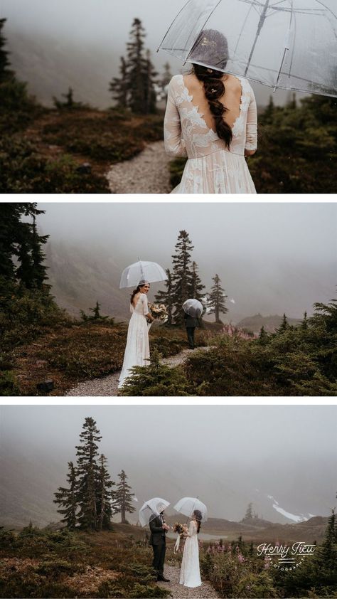 Rain Elopement in North Cascades National Park. Elope in the Rain. North Cascades Elopement. Rainy Elopement Photography, Wedding Rain Pictures, Wedding Rain Photography, Rain Elopement, Wedding In Rain, Raining Wedding, Rain Wedding Photos, Rainy Elopement, Colorado Pictures