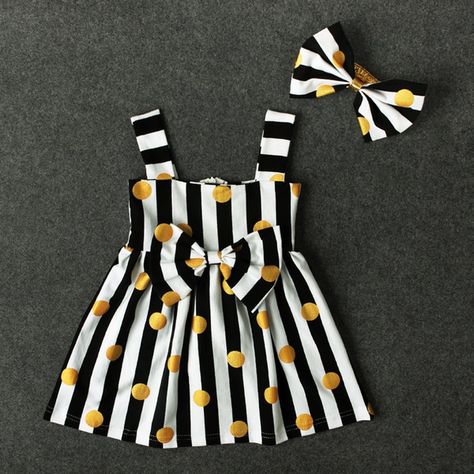 Baby Dress Set, Ball Skirt, Kids Dress Wear, Bow Decor, Baby Frocks Designs, Frocks For Girls, Girls Stripes, Dresses Kids Girl, Matching Family Outfits