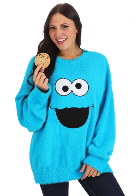 PRICES MAY VARY. 100% Polyester Machine Wash 100% nylon Oversized fuzzy Cookie Monster sweater Plush fabric facial features with embroidered edging Exclusively made by us Officially licensed C is for cookie. That's usually good enough for us. But even Cookie Monster enjoys more than one C-word. Just look at the fluffy fellow! Cuddly, cozy, and confident describe him perfectly. A childhood classic and constant companion suit the Sesame Street favorite too. And now, with our Adult Fuzzy Cookie Mon Monster Sweater, C Is For Cookie, Describe Him, Cookie Monster Costume, Fans Design, Fun Costumes, Novelty Sweater, Sesame Street Cookie Monster, Halloween Sweets