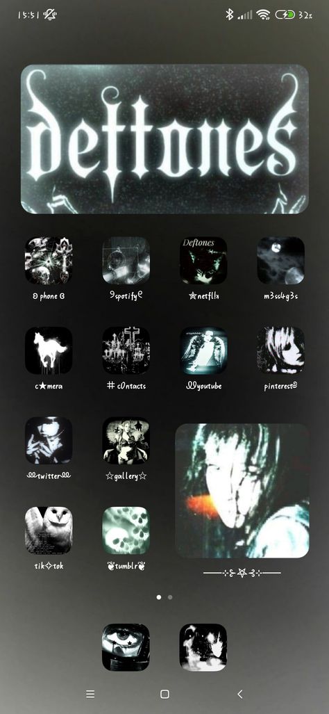 Deftones Medium Widget, Deftones Widget Ideas, Deftones Themed Phone, Rockstar Phone Layout, Deftones App Icon, Deftones Iphone Wallpaper, Deftones Home Screen, Deftones Phone Layout, Deftones Roblox Decal